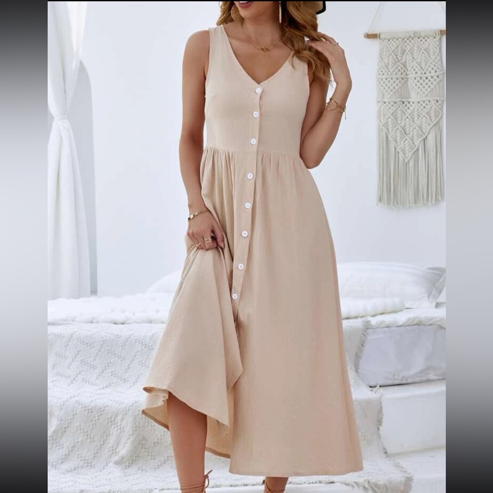 Apricot Button Through Smock Dress